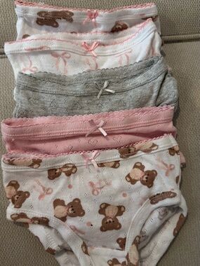 Girls Cotton Briefs Set in Pink, Gray and White with Teddy Print